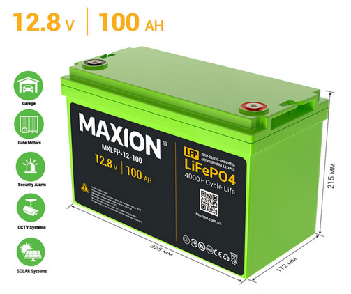 Літій-залізо-фосфатний акумулятор MAXION LiFePO4 MXLFP-12-100 (12V; 100Ah)